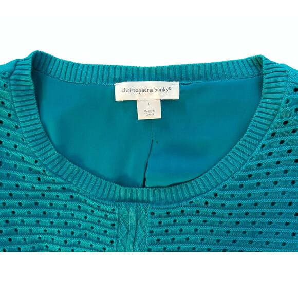 Christopher & Banks Teal Scoop Neck Layered Sweater Womens Size L - Picture 2 of 8